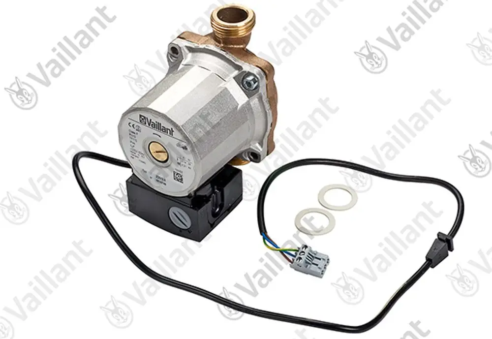 Vaillant Pumpe mit Metallgehäuse und elektrischem Anschluss, inklusive Kabel und Dichtungen. Geeignet für Heizsysteme.
